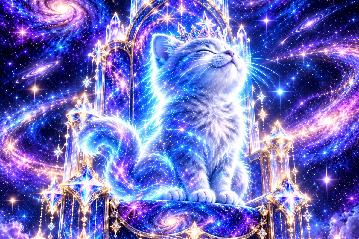 SOULCAT seated on a celestial throne
